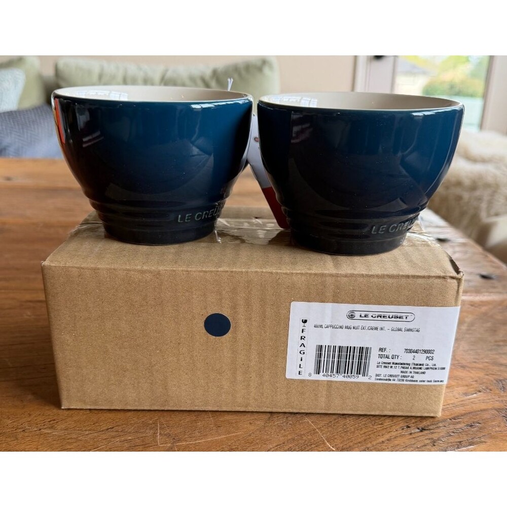 Le Creuset Stoneware  Set of 2 Giant Cappuccino Bistro Mug 14 oz  Nuit Blue NEW